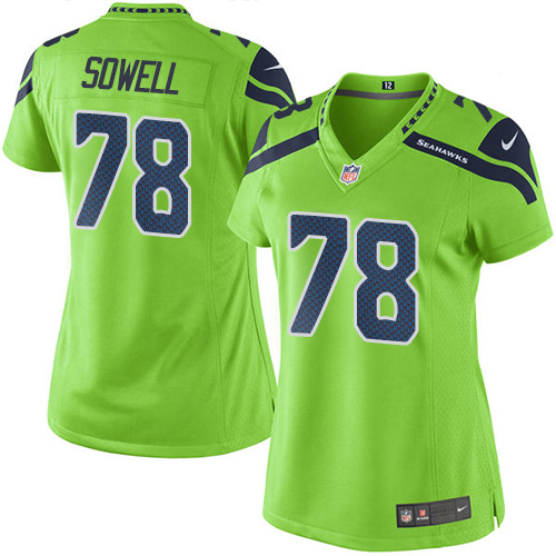 Women's Elite Bradley Sowell Nike Jersey Green - #78 Rush NFL Seattle Seahawks